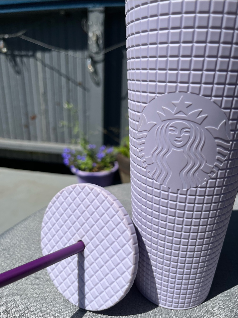 Starbucks Lavender Grid Cold Cup 24 oz Venti Tumbler With Straw - collectable